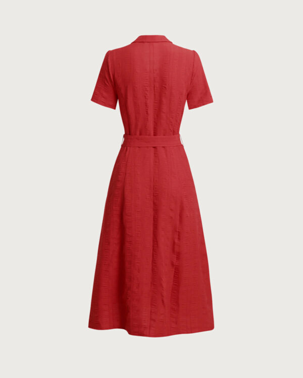 Red Belted A-Line Midi Dress - Image 6