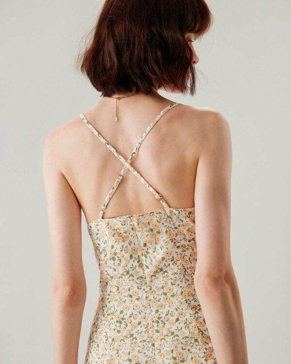 Yellow Floral Ruched Slip Midi Dress - Image 8