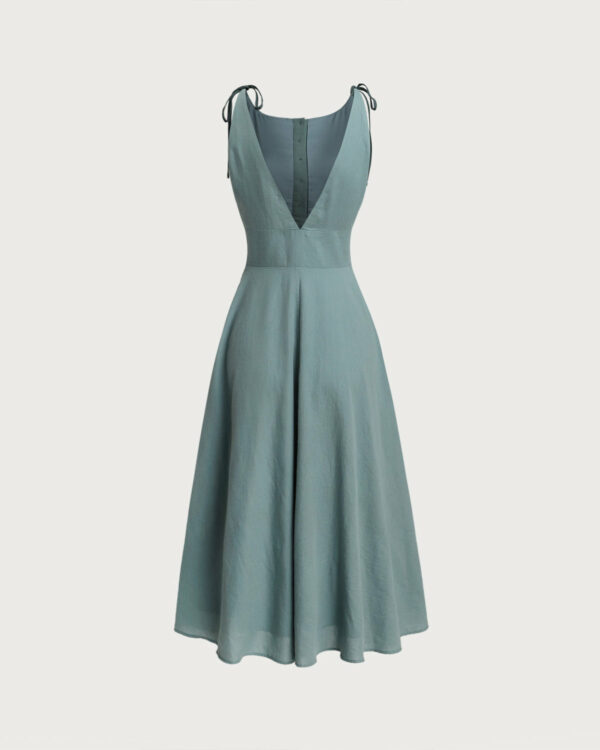 Green Boat Neck Backless Slip Midi Dress - Image 7