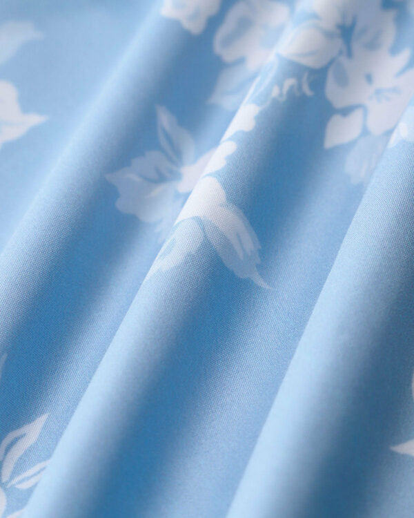 Blue Floral Puffed Sleeve Ruched Midi Dress - Image 8