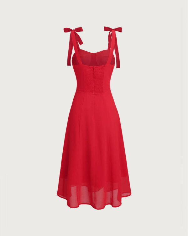 Red Neck Tie Strap Midi Dress - Image 7