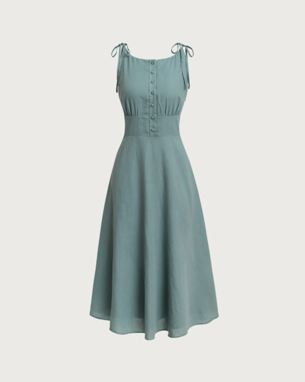 Green Boat Neck Backless Slip Midi Dress - Image 6