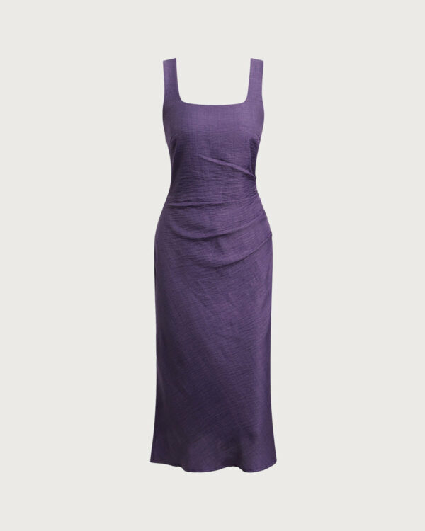 Purple Square Neck Slip Midi Dress - Image 7