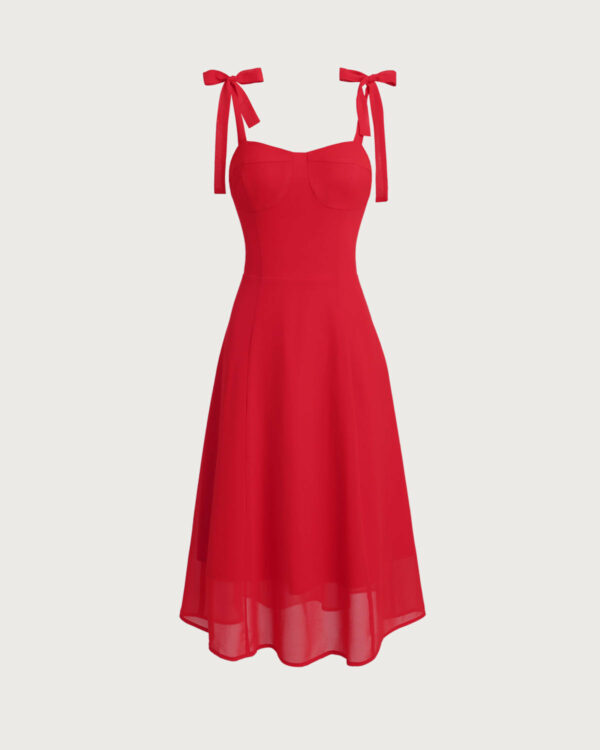 Red Neck Tie Strap Midi Dress - Image 6
