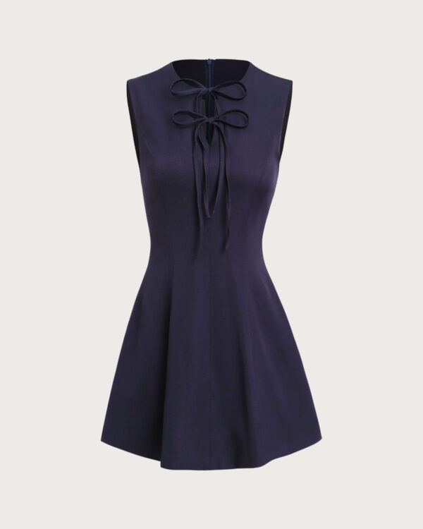 Blue Round Neck Sleeveless A-Line Mini Dress - Image 6