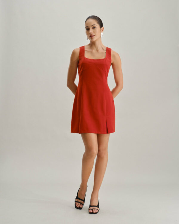 Red Square Neck A-Line Mini Dress - Image 5