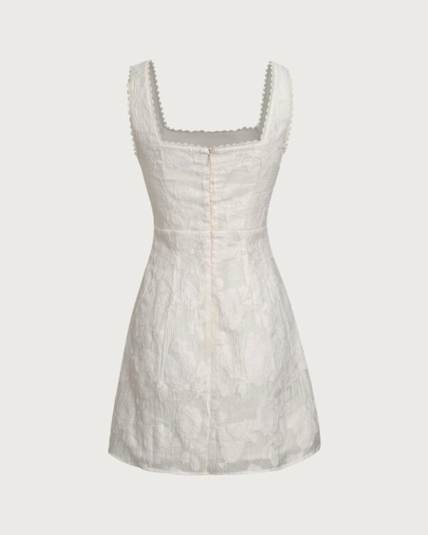 White Textured Square Neck Slip Mini Dress - Image 8