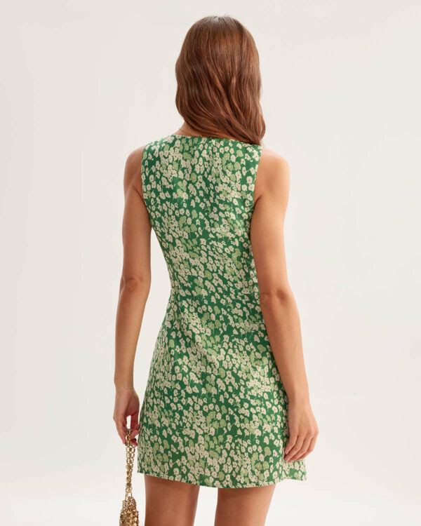 Green Floral Sleeveless Mini Dress - Image 5