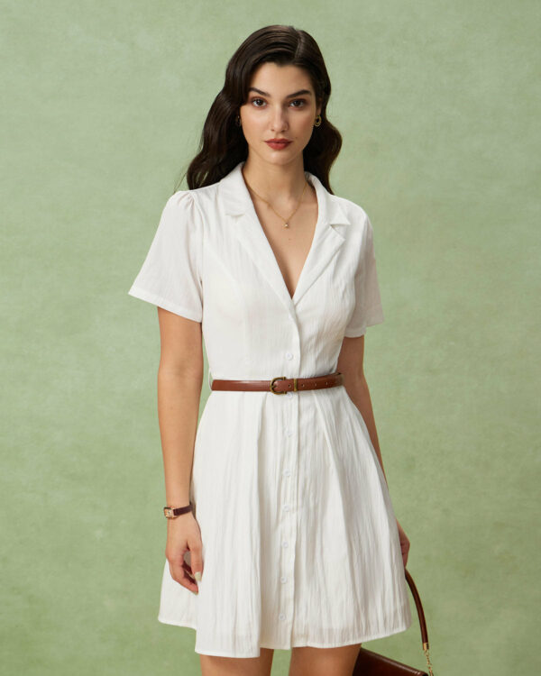 White Puffed Sleeve Button Mini Dress - Image 3
