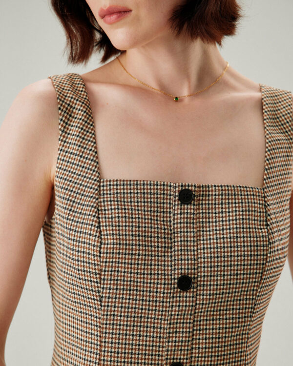 Brown Plaid Button Slip Mini Dress - Image 3