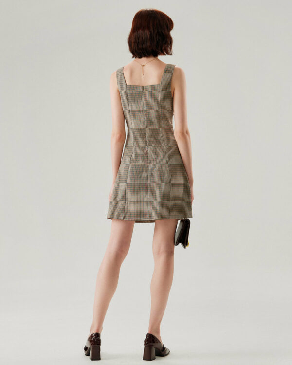 Brown Plaid Button Slip Mini Dress - Image 5