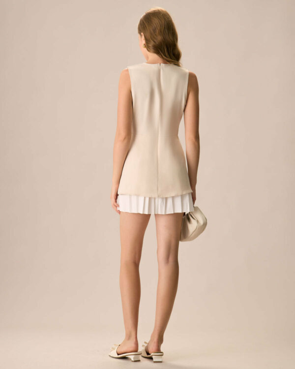 Women's Apricot Splicing Pleated Mini Dress - Image 4