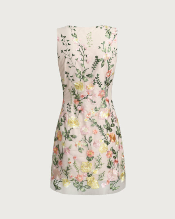 Yellow V Neck Floral Sleeveless Mini Dress - Image 8