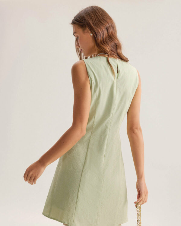 Green Boat Neck Sleeveless Mini Dress - Image 3