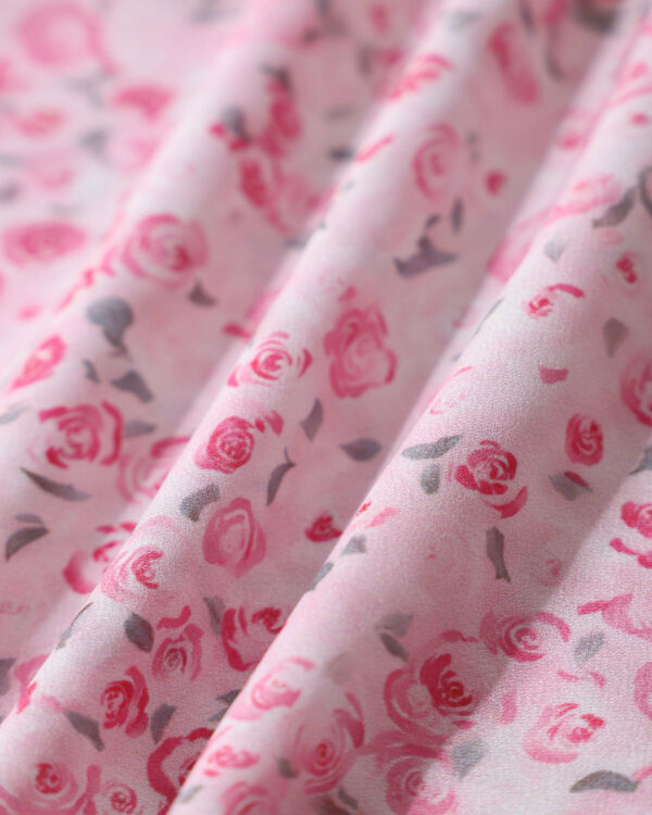 Pink Floral Round Neck Pleated Mini Dress - Image 7