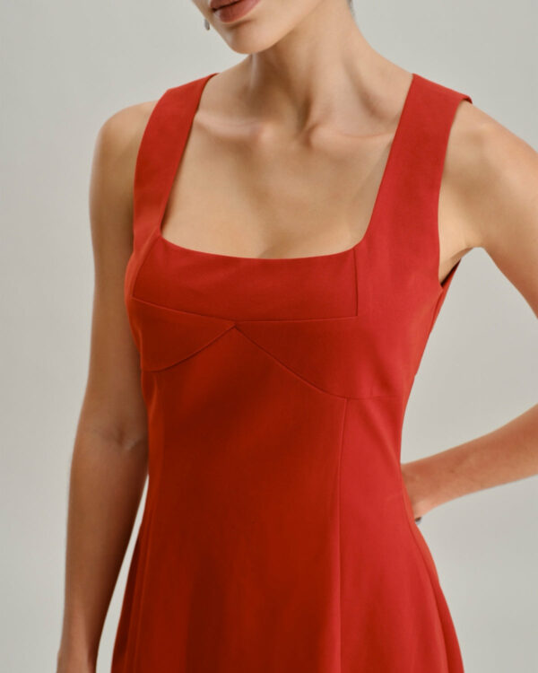 Red Square Neck A-Line Mini Dress - Image 3