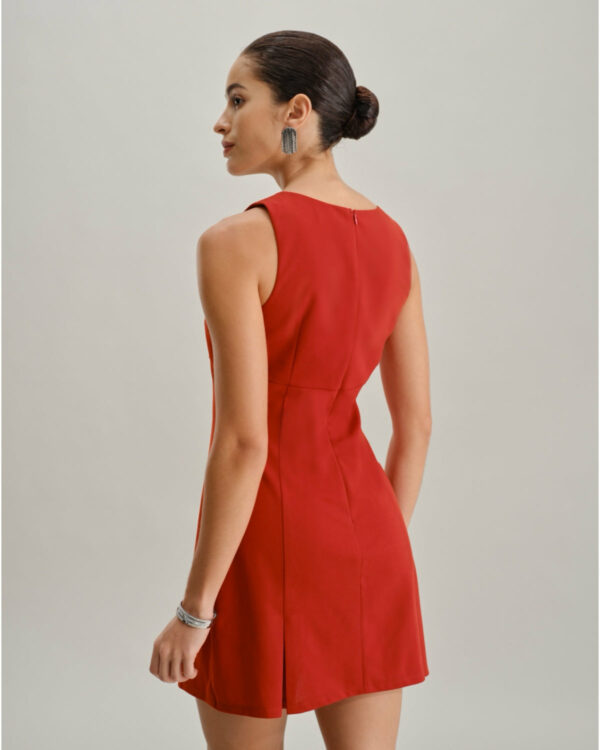 Red Square Neck A-Line Mini Dress - Image 2