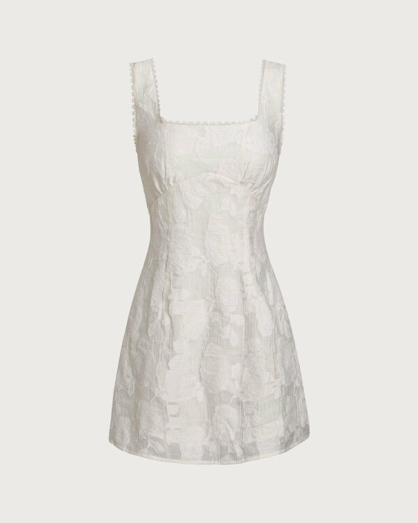 White Textured Square Neck Slip Mini Dress - Image 7