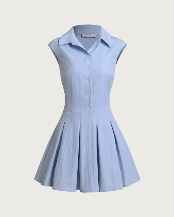 Blue Button A-Line Sleeveless Mini Dress - Image 6