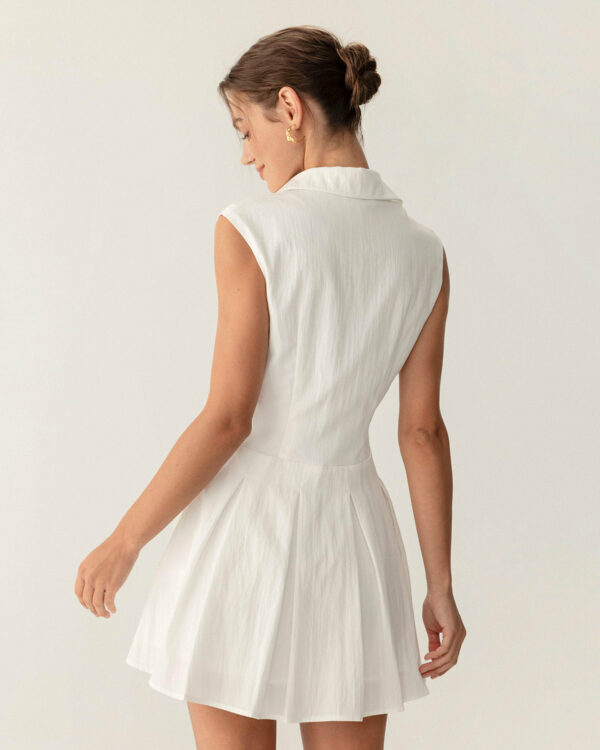 White Button A-Line Sleeveless Mini Dress - Image 4