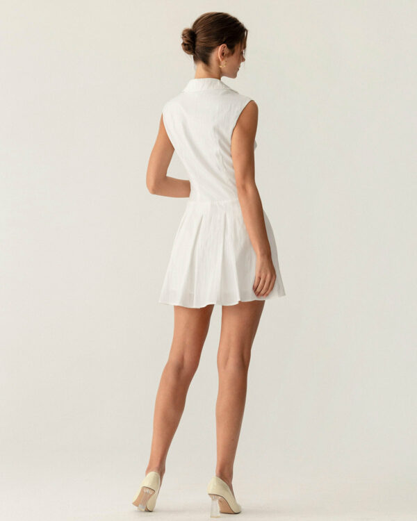 White Button A-Line Sleeveless Mini Dress - Image 5