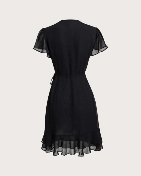 Black V Neck Chiffon Mini Dress - Image 7