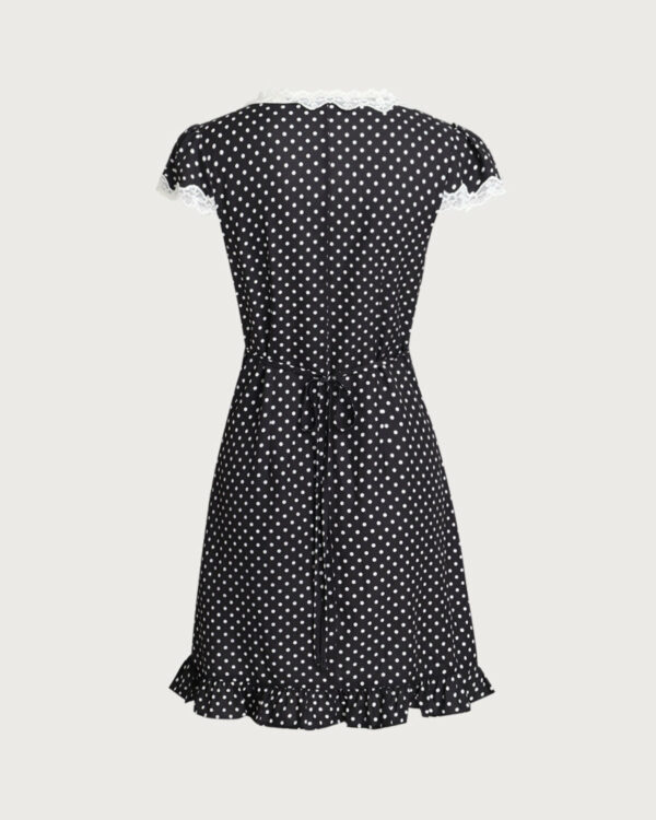 Black Polka Dot V-Neck Mini Dress - Image 8