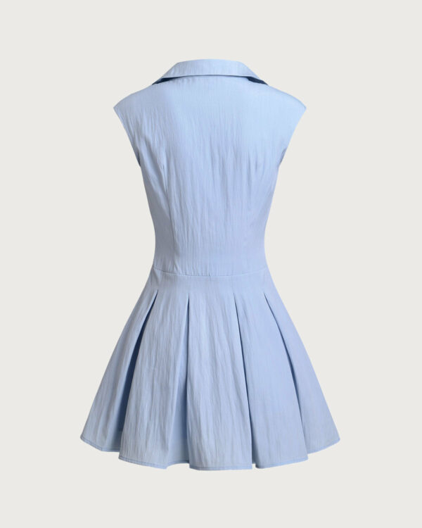 Blue Button A-Line Sleeveless Mini Dress - Image 7