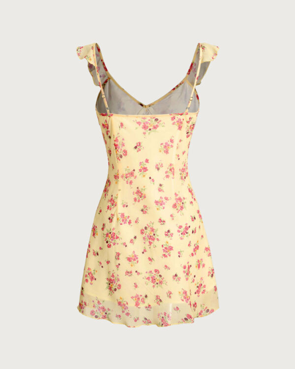 Yellow Floral Ruffle Sleeveless Mini Dress - Image 2