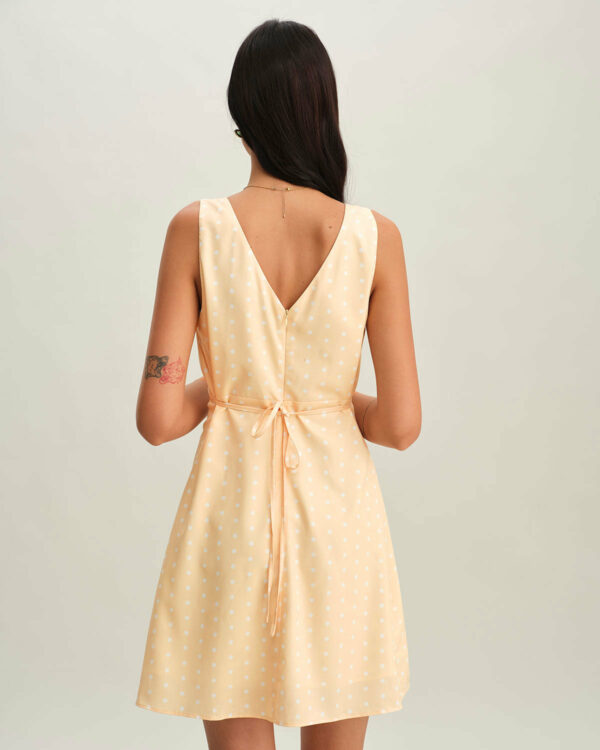 Yellow V Neck Polka Dot Sleeveless Mini Dress - Image 5
