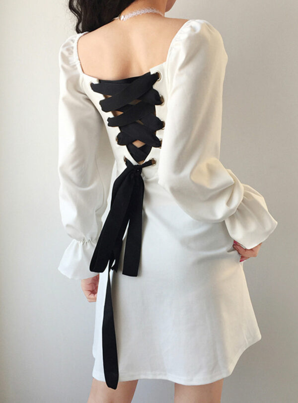 A Line Long Sleeve Little Dress Black Dress P342 - Image 2