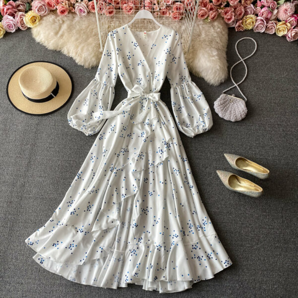 White V Neck Long Sleeve Dress Fashion Dress P339 - Image 2