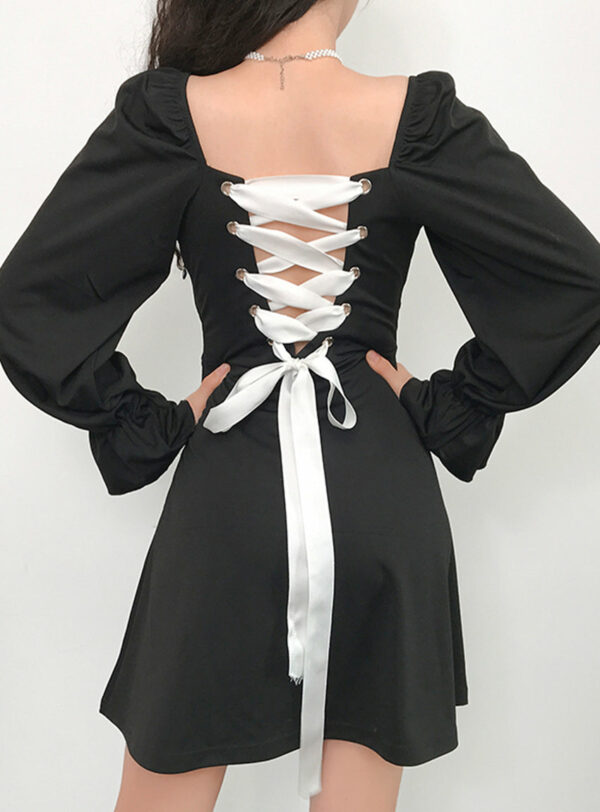 A Line Long Sleeve Little Dress Black Dress P342 - Image 3