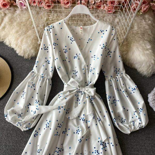 White V Neck Long Sleeve Dress Fashion Dress P339 - Image 3
