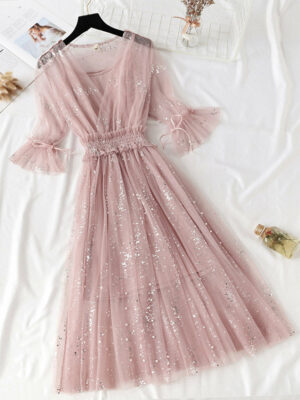 A Line Two Pieces Tulle Dress With Sequins P336