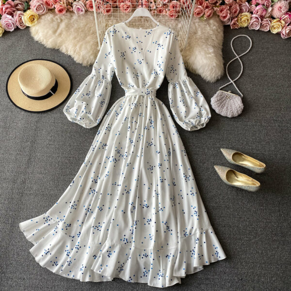 White V Neck Long Sleeve Dress Fashion Dress P339 - Image 6