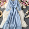 Simple A Line V Neck Tulle Dress Women's Dress P321