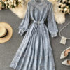 Elegant O-neck Lace Long Sleeve Dress P316
