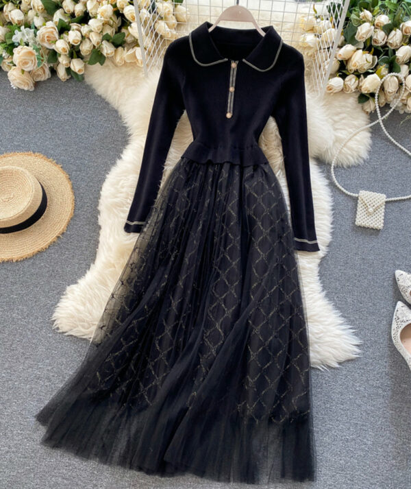 Elegant Knitted Tulle Splicing Dress P319 - Image 4