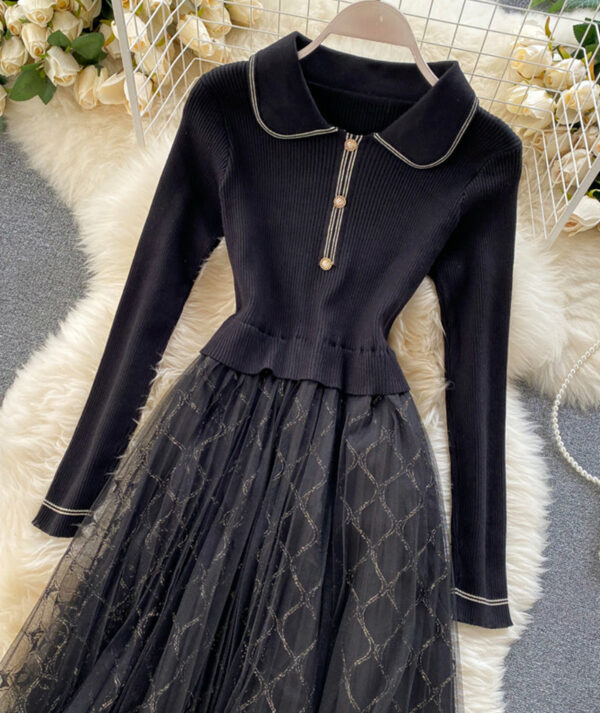 Elegant Knitted Tulle Splicing Dress P319 - Image 5