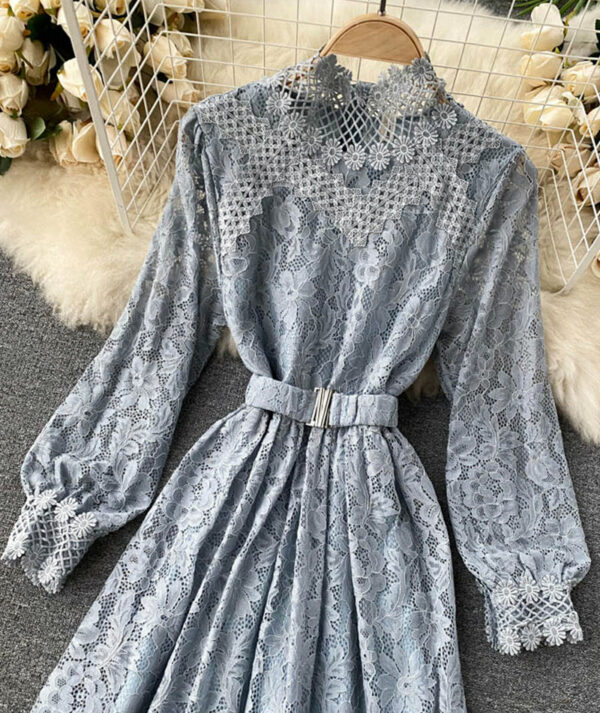 Elegant O-neck Lace Long Sleeve Dress P316 - Image 2
