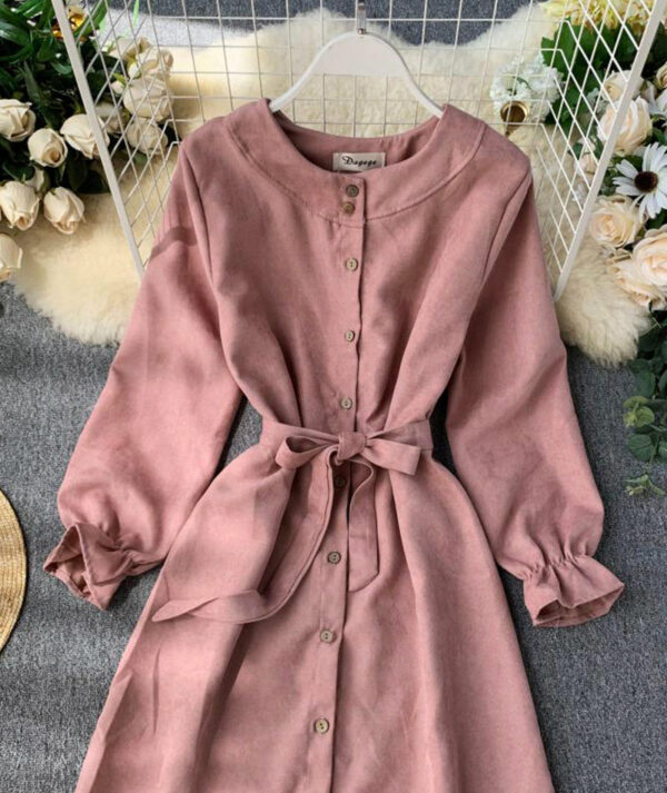 Long Sleeve Ruffle Hem Button Down Dress P307 - Image 2