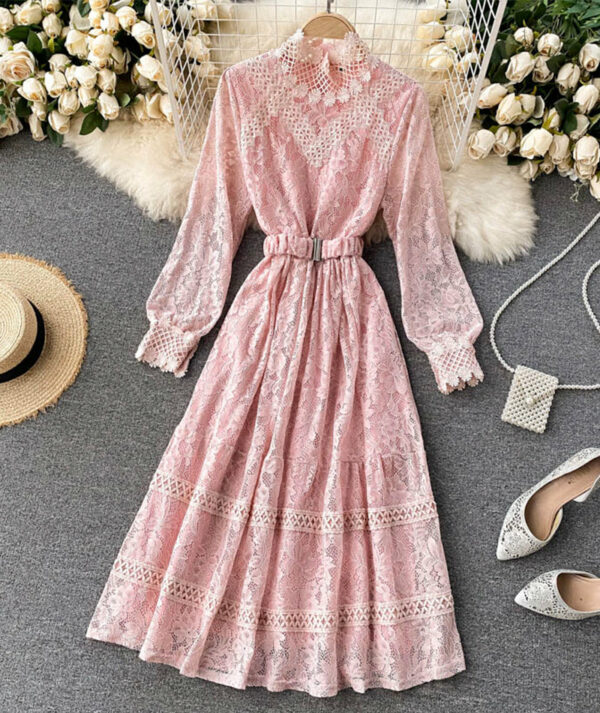 Elegant O-neck Lace Long Sleeve Dress P316 - Image 3