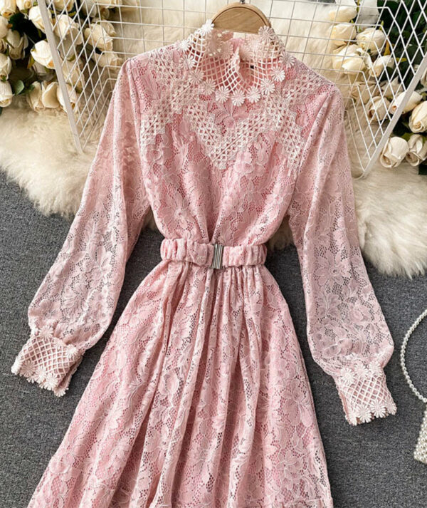 Elegant O-neck Lace Long Sleeve Dress P316 - Image 4