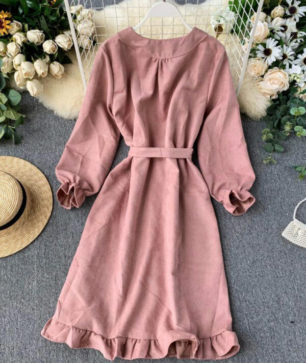 Long Sleeve Ruffle Hem Button Down Dress P307 - Image 3