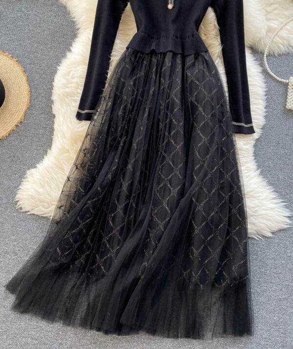 Elegant Knitted Tulle Splicing Dress P319 - Image 7