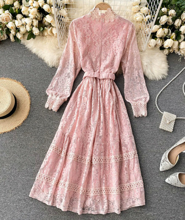 Elegant O-neck Lace Long Sleeve Dress P316 - Image 5