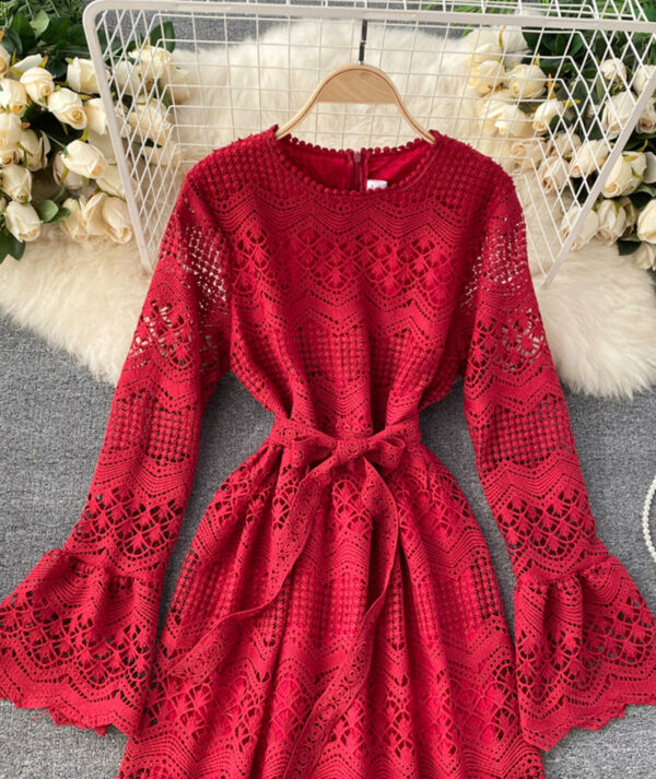 Cute Lace Long Sleeve Dress Lace Dress P318 - Image 6