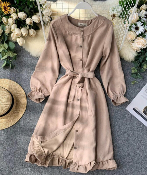 Long Sleeve Ruffle Hem Button Down Dress P307 - Image 5