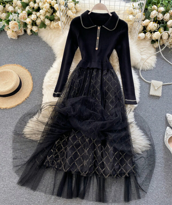 Elegant Knitted Tulle Splicing Dress P319 - Image 3